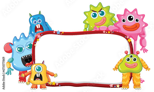 Cute Happy Monster Friends with Banner Frame © GraphicsRF