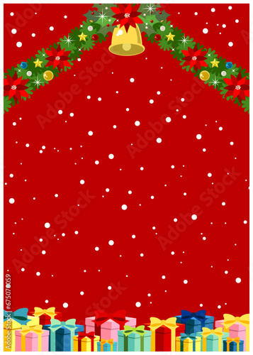 クリスマス、背景、イラスト、プレゼント、ギフト、シンプル、かわいい、赤、縦