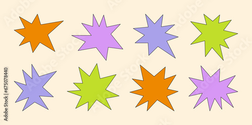 Abstract Retro Stars Shapes and Funky Groovy Sparks Forms. Vector Geometric Elements in Cartoon 90s Style