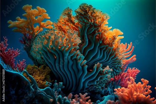 AI generated illustration of corals under the ocean © Wirestock