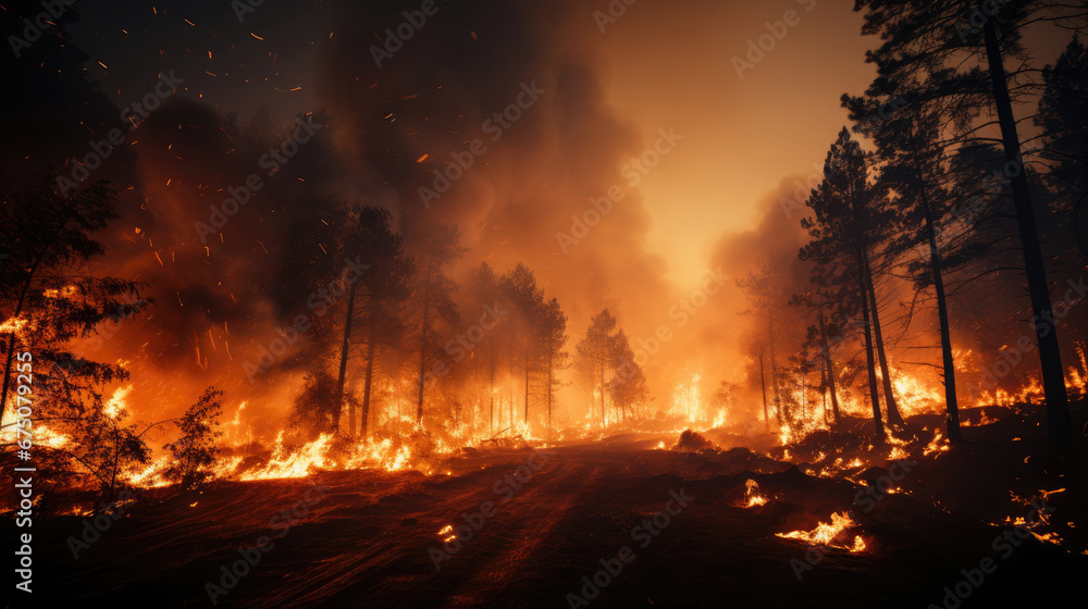 Fire At Pine Trees In The Backwoods, Background Image, Hd