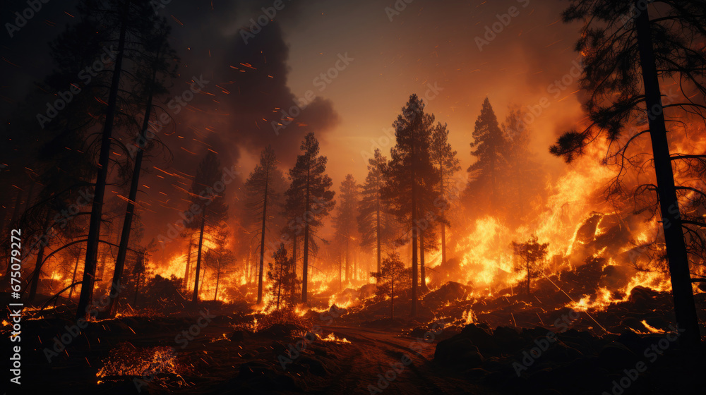 Fire At Pine Trees In The Backwoods, Background Image, Hd