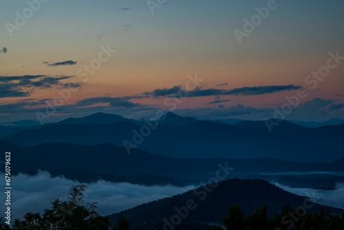 Overlook of the Blue Ridge Parkway in the evening in North Carolina