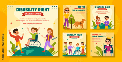Disability Rights Awareness Month Social Media Post Flat Cartoon Template Background Illustration