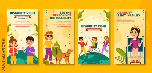 Disability Rights Awareness Month Social Media Stories Flat Cartoon Template Background Illustration