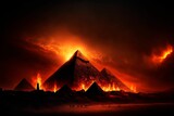 AI generated illustration of pyramids in red scary theme