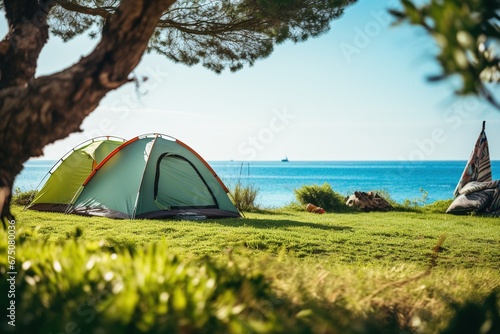 Wallpaper Mural Camping on the beach at sunset. view of a camping tent on a summer evening. Torontodigital.ca