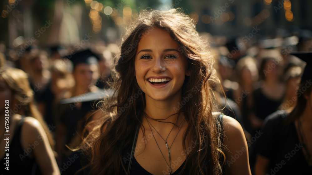 Fototapeta premium Happy Diverse Satisfied University Graduates, Background Image, Hd
