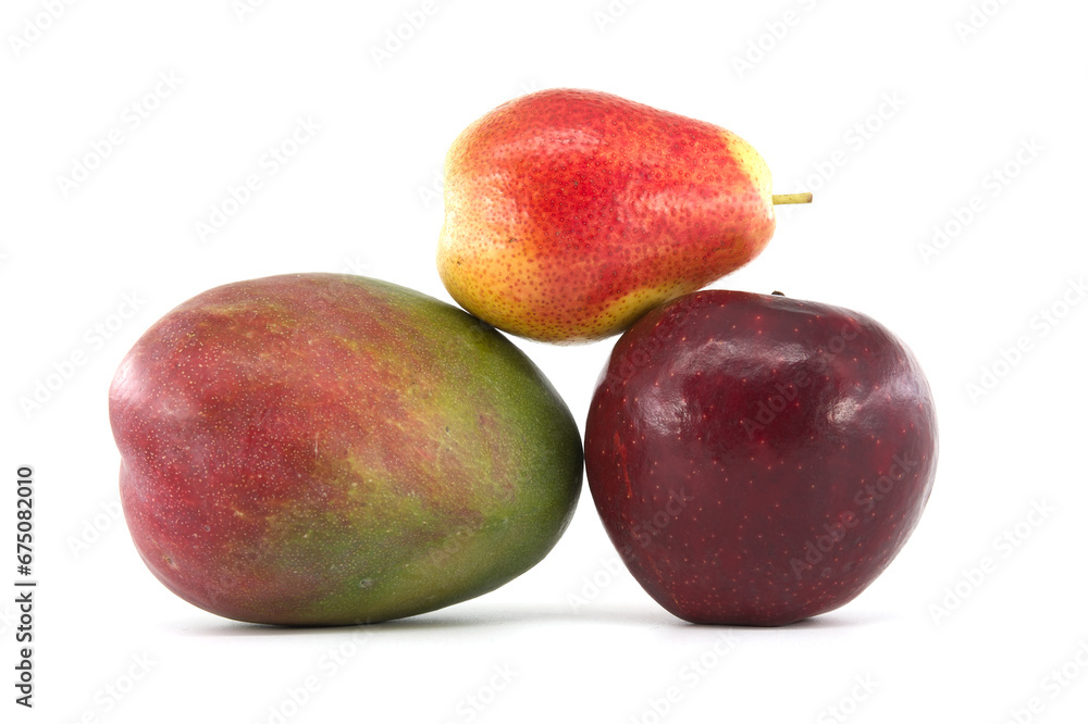Fresh mango, pear and apple over white background Fresh mango, pear and apple over white background