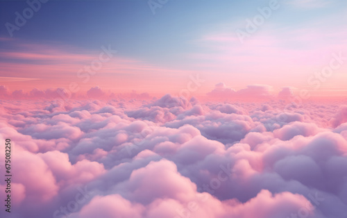 Sunny and fluffy violet color clouds, idyllic photo