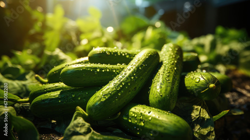 Juicy Fresh Organic Ripe Cucumbers Branch Growing  Background Image  Hd