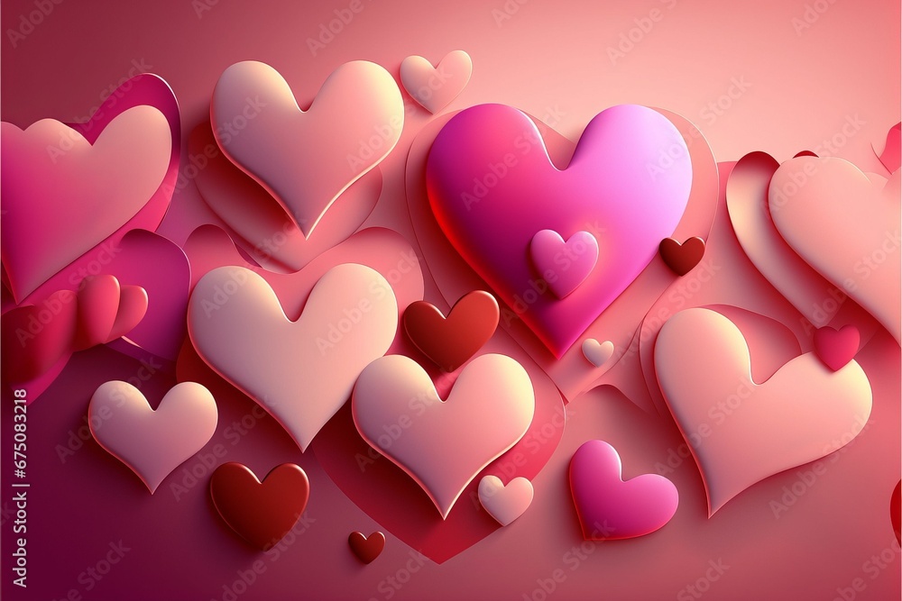 AI generated illustration of hearts on pink background