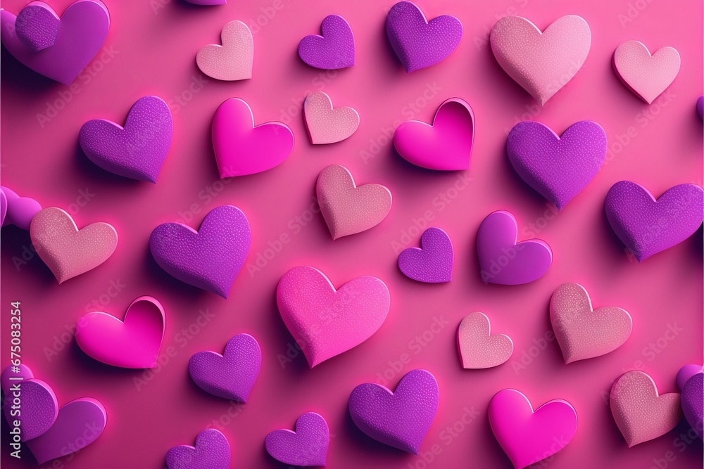 AI generated 3d view of a pink valentine wallpaper made with hearts