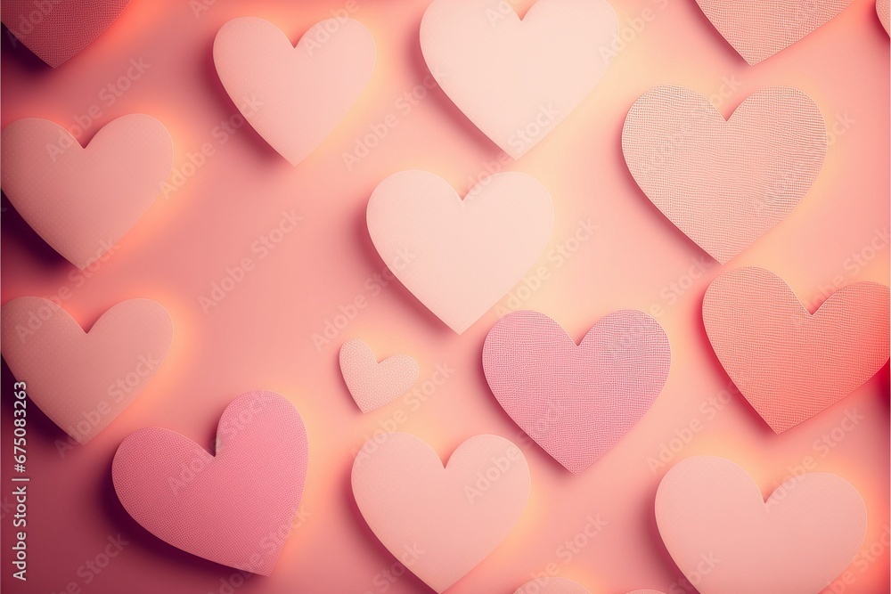 AI generated illustration of flat pink hearts on a pink background