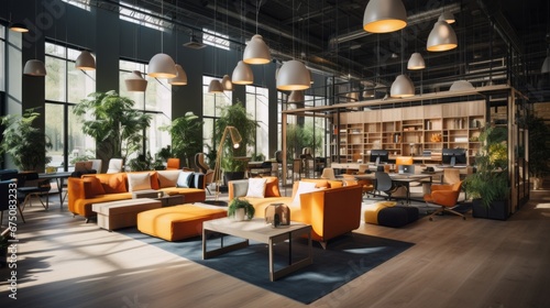 Fototapeta Naklejka Na Ścianę i Meble -  modern interior design office space White color theme modern style office with exposed concrete floor