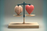 AI-generated illustration of scales with brain and heart. Decision making, logic versus feelings.