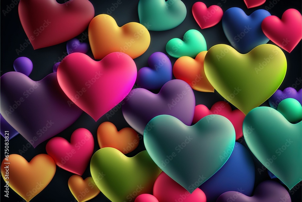 AI-generated illustration of colorful hearts. Valentine's day concept.