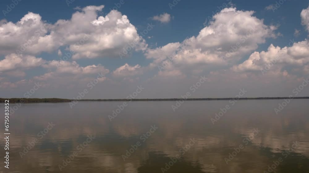 Aerial Forward Shot Of Reflection Of Clouds In River - Bayou, Louisiana Aerial Forward Shot Of Reflection Of Clouds In River - Bayou, Louisiana