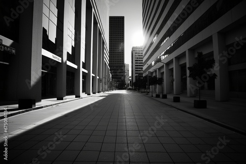 AI generated illustration of grayscale Empty business street with tiled floor street, for wallpaper