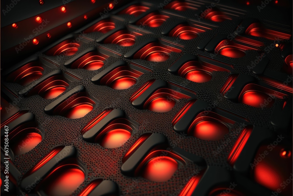 Fototapeta premium AI-generated illustration of 3D metallic lines with red lights from the background.