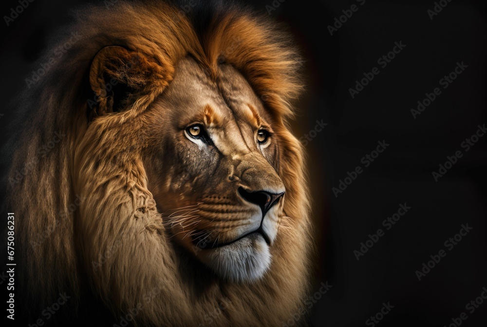 AI generated illustration of lion in a black background