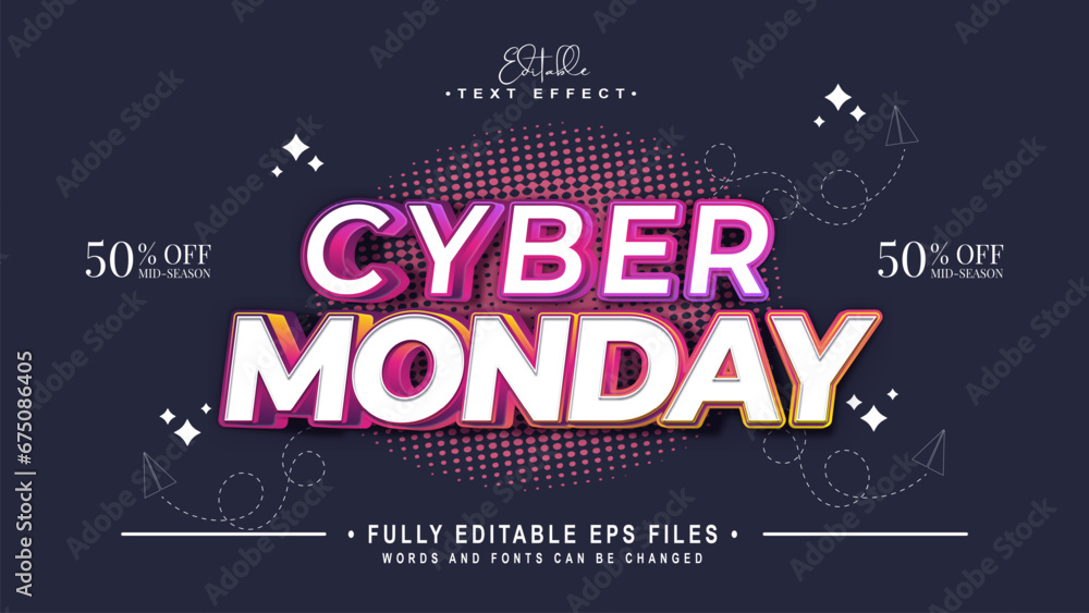 editable cyber monday 3d text effect design..typhography logo