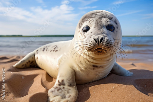 Baby of common seal on the coast