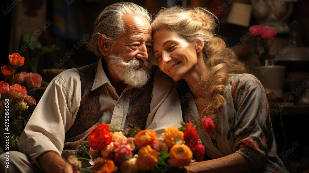 Old People Couple In Home Garden, Background Image, Hd