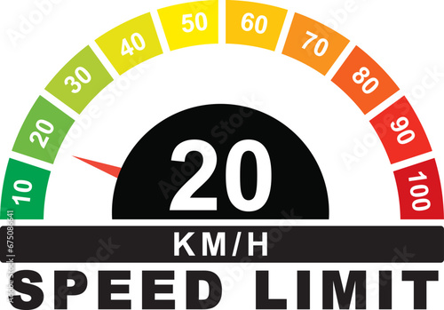20 kmh Speed Limit sign label vector art illustration with stylish looking font and colorfull design