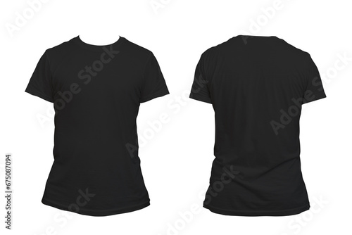 Blank black shirt mockup template, front and back, isolated white, plain t-shirt mockup. T-shirt.