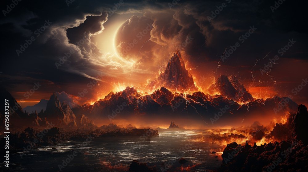 background of erupting volcano