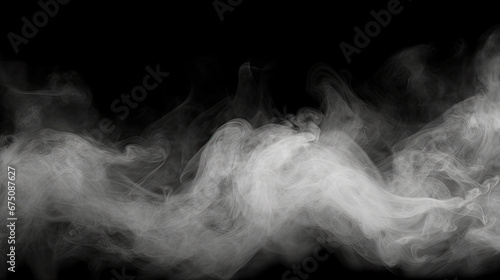 White smoke on black background, abstract fog. White cloudiness, mist or smog moves on black background. Beautiful swirling gray smoke