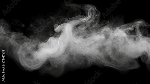 White smoke on black background, abstract fog. White cloudiness, mist or smog moves on black background. Beautiful swirling gray smoke