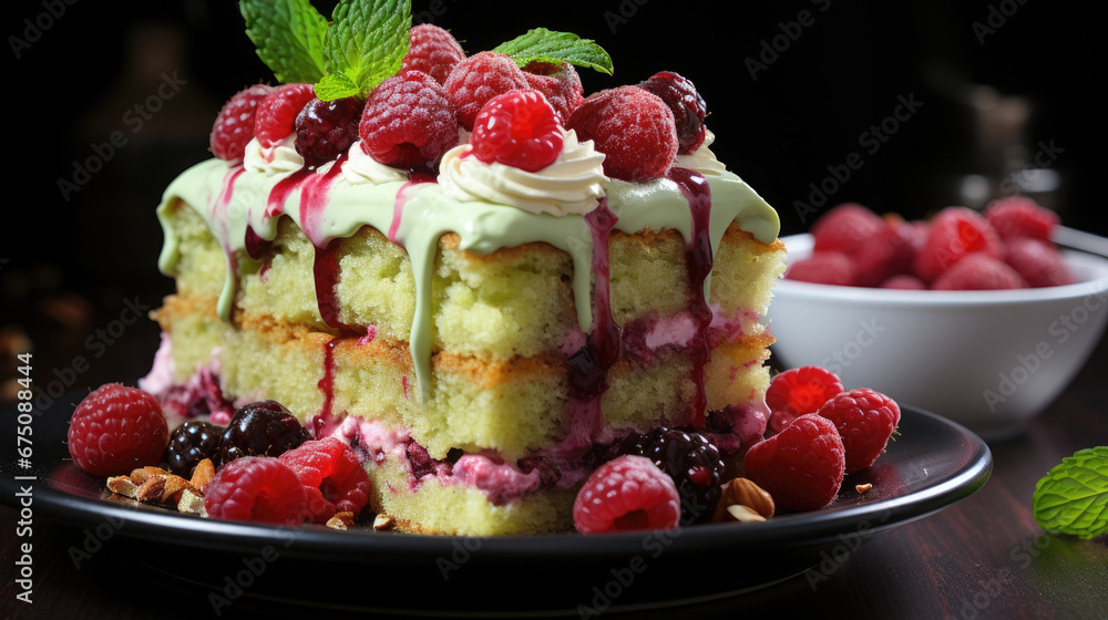 Pistachio Raspberry Cake  Professional Photography, Background Image, Hd