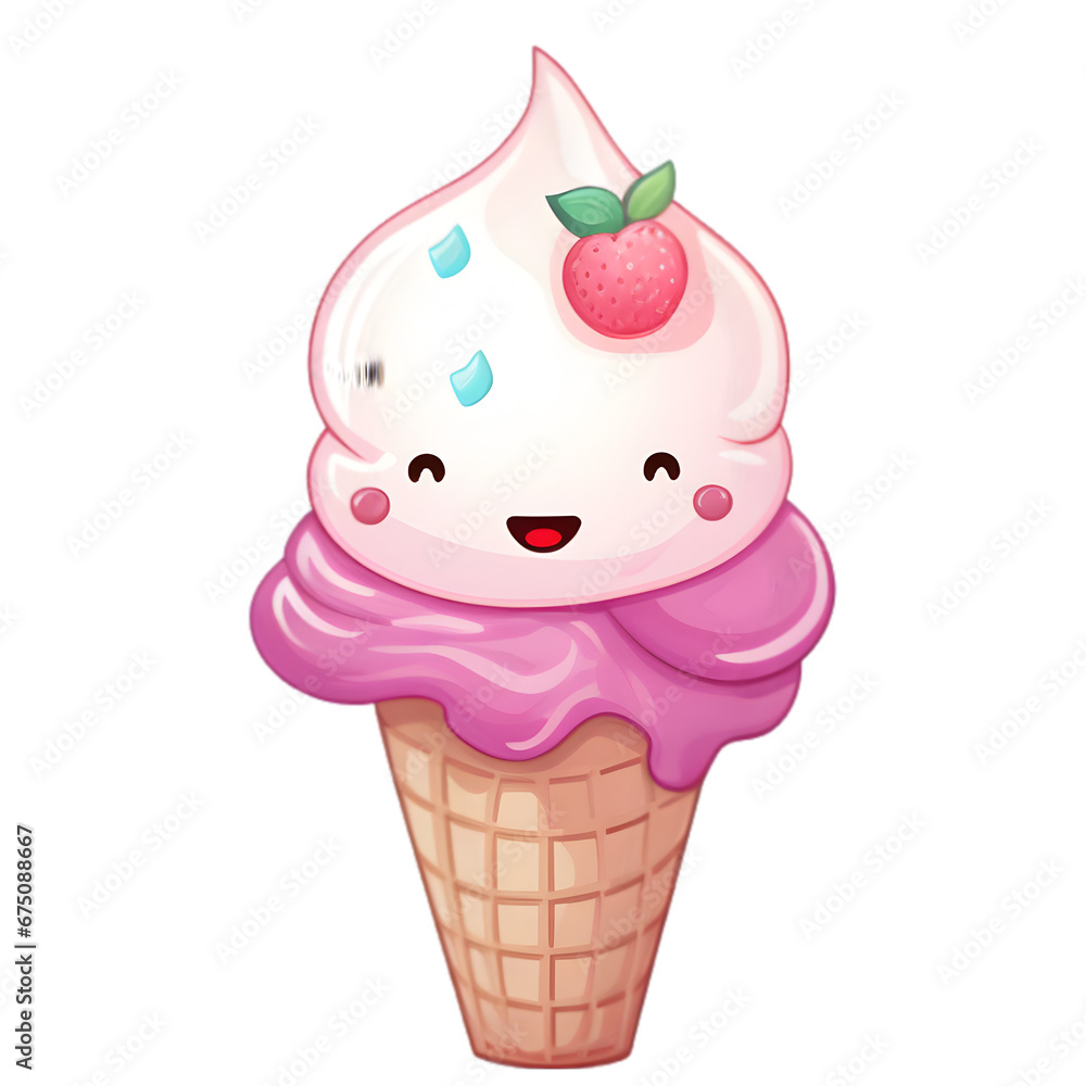 Set of watercolor ice collection. Pastel design set of sweet kawaii cute ice cream. Isolated ice cream. 