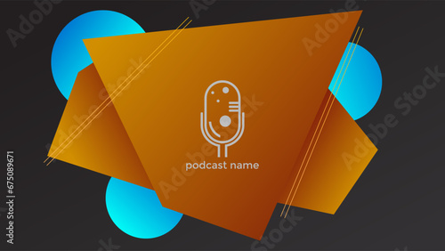 PODCAST DARK BACKGROUND WITH GEOMTRIC SHAPE GRADIENT  BLUE GOLD COLOR SIMPLE TEMPLATE DESIGN VECTOR. GOOD FOR COVER DESIGN, BANNER, WEB,SOCIAL MEDIA photo