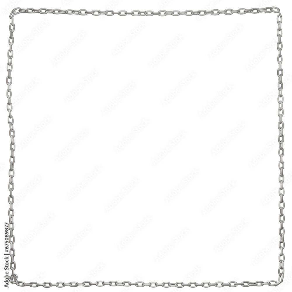 Obraz premium A square frame created with a single line of metal chains, available in PNG format with a transparent background.