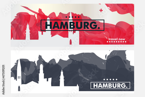 Hamburg city banner pack with abstract shapes of skyline, cityscape, landmark. Germany travel vector horizontal illustration layout set for brochure, website, page, presentation, header, footer