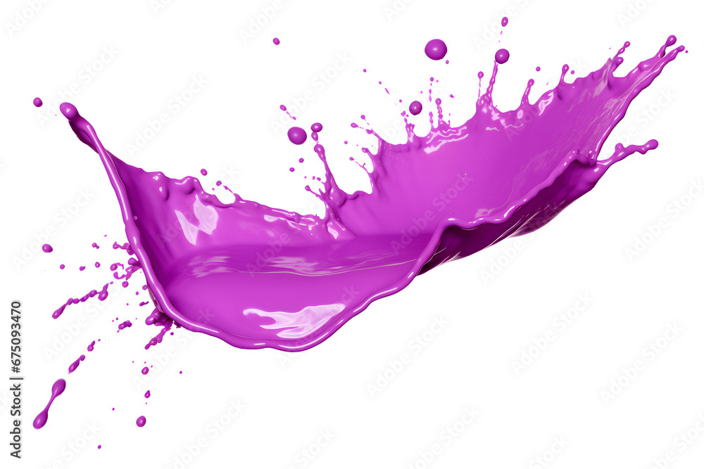 purple paint splash isolated on transparent background - splashing effect design element PNG cutout - obrazy, fototapety, plakaty 