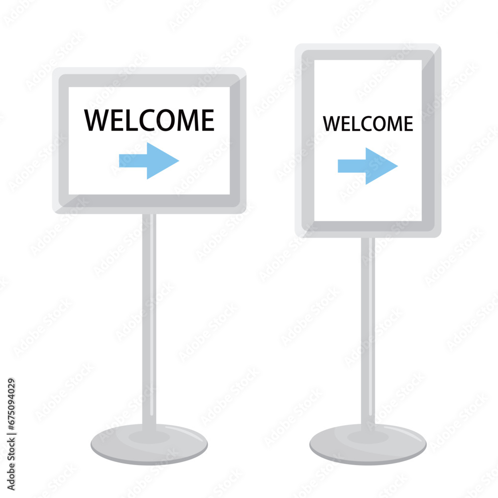 Welcome board with welcome text and arrow icon vector illustration on white background. Text illustration. Sign text template. Welcome board with welcome text and arrow icon vector illustration on white background. Text illustration. Sign text template.