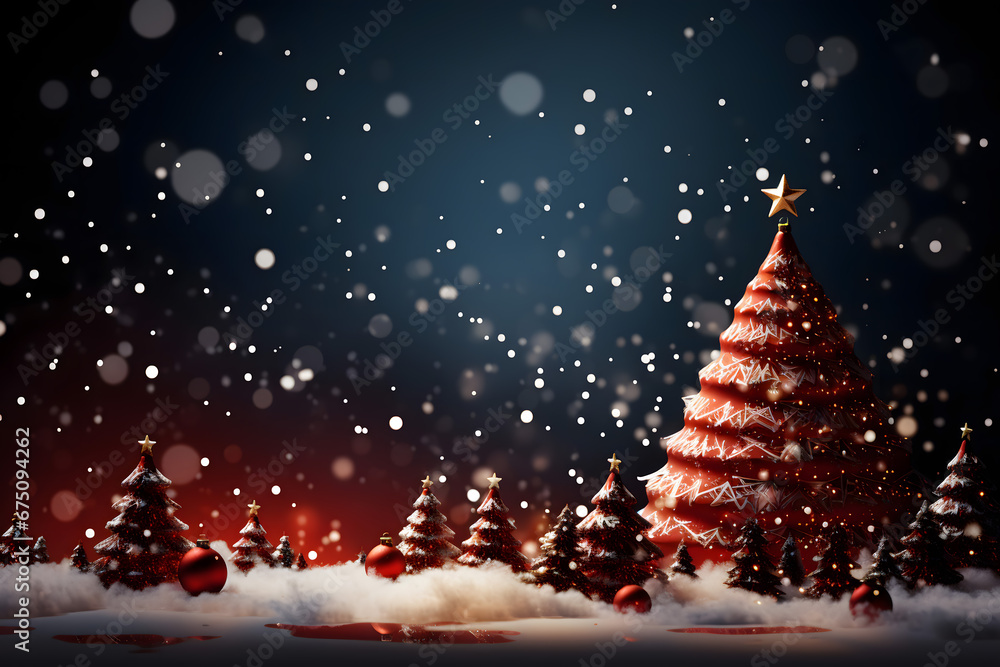 Naklejka premium christmas tree decorations, santa claus with gifts, snowman in the snow, christmas gift boxes 