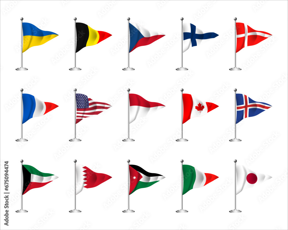 Set of triangle Flags world badge emblem