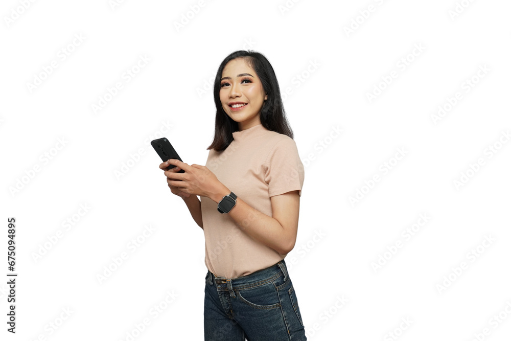 Beautiful Asian Girl Texting Cutout Isolated Background Beautiful Asian Girl Texting Cutout Isolated Background