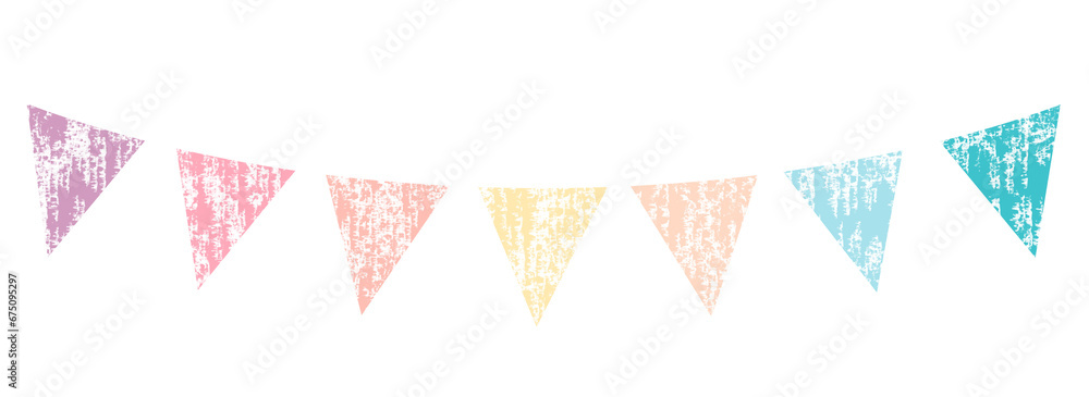 Banderines en colores pasteles, delineado en blanco, sin fondo.