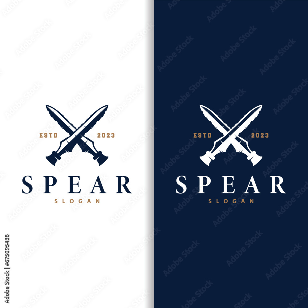 Spear Logo, Arrowhead Weapon Design Hunting Spear Simple Vintage Retro Rustic Minimalist Concept