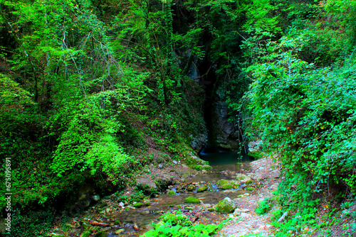 Quadro su tela Mystical view from Sarnano at Cascata del Pellegrino in the Sibillini Mountains,