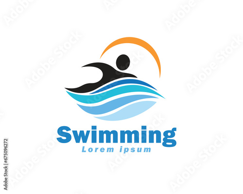 abstract swimmer at summer logo design template illustration inspiration