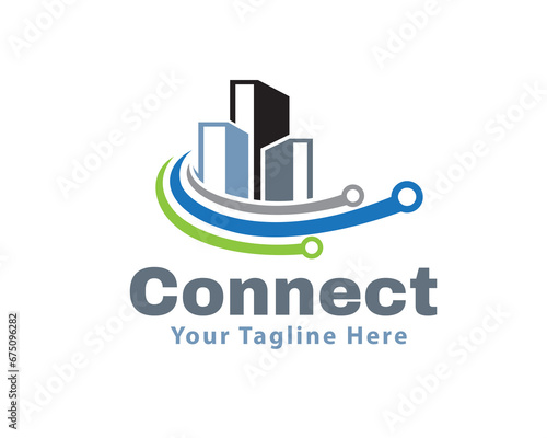abstract building wire connect internet logo icon symbol design template illustration inspiration