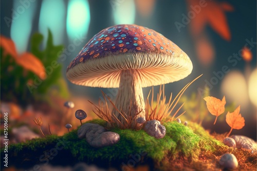 AI generated illustration of a mushroom on a moss