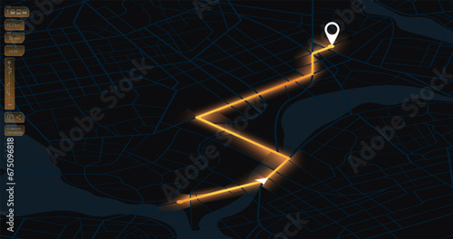 Dashboard with satellite, location and roadmap. Interface for navigation. Big data in modern city. Abstract city. Futuristic gps map navigator system, direction path, location tracks dashboard. Vector